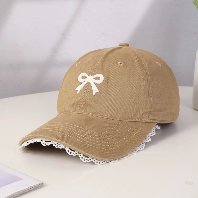 Women's Casual Cute Sweet Bow Knot Embroidery Lace Wide Eaves Curved Eaves Baseball Cap