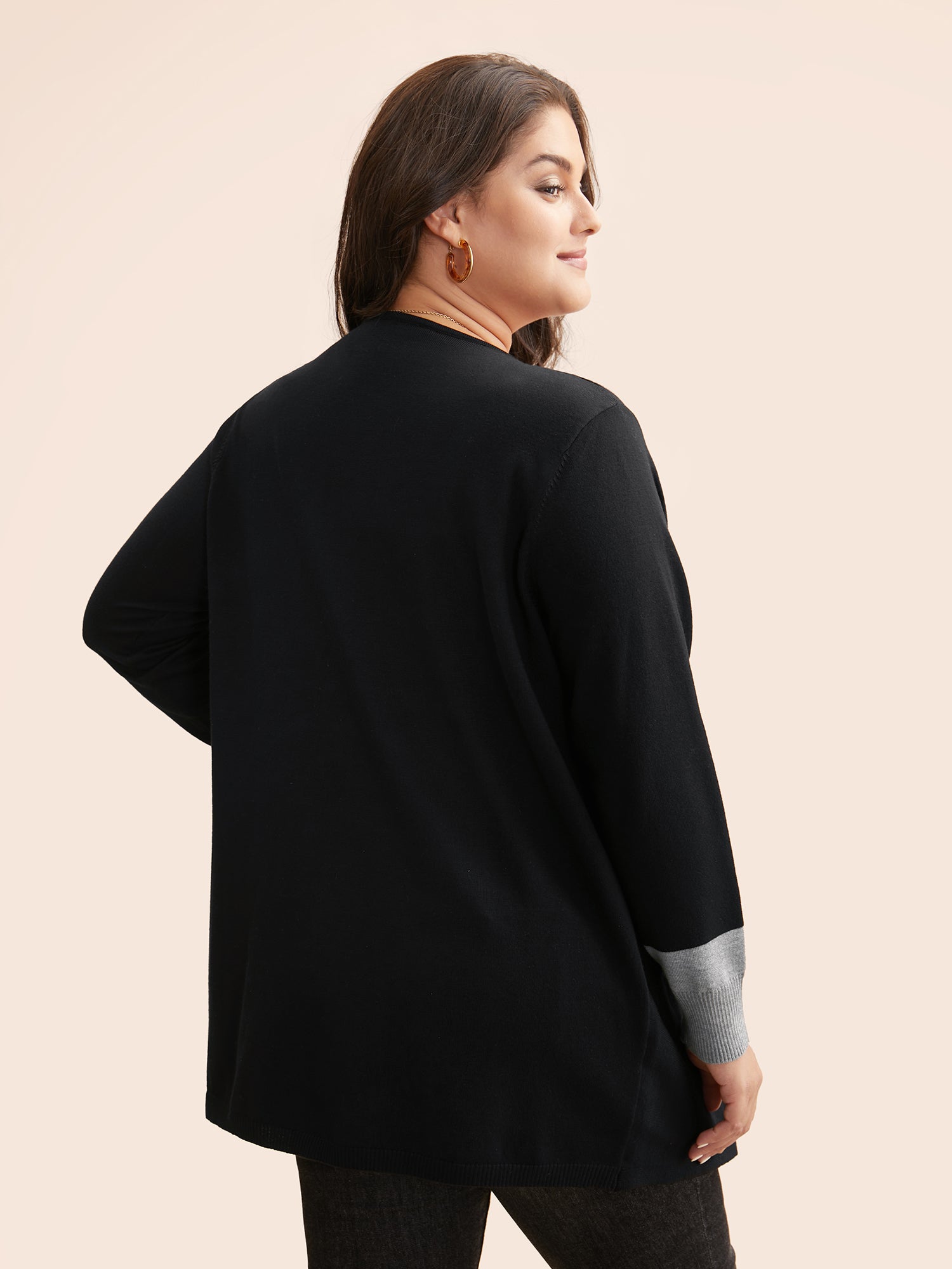 Contrast Kimono Collar Asymmetrical Hem Cardigan