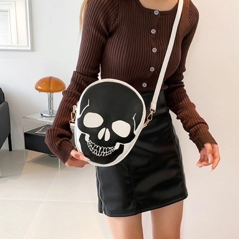 Halloween Women's Small Pu Leather Ghost Punk Round Zipper Crossbody Bag