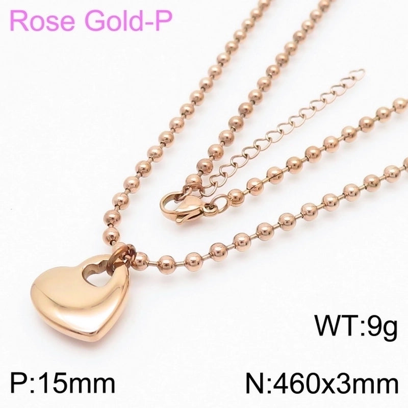 Sweet Heart Shape Stainless Steel 18K Gold Plated Beaded Bracelets Necklace