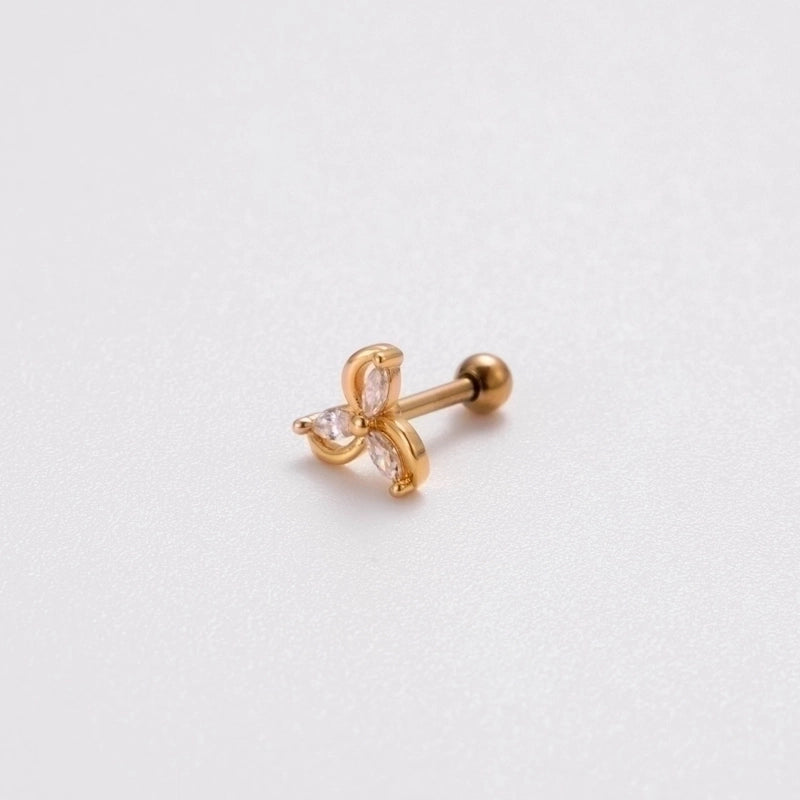 1 Piece Ear Cartilage Rings & Studs Korean Style Heart Shape Butterfly Copper Plating Inlay Zircon