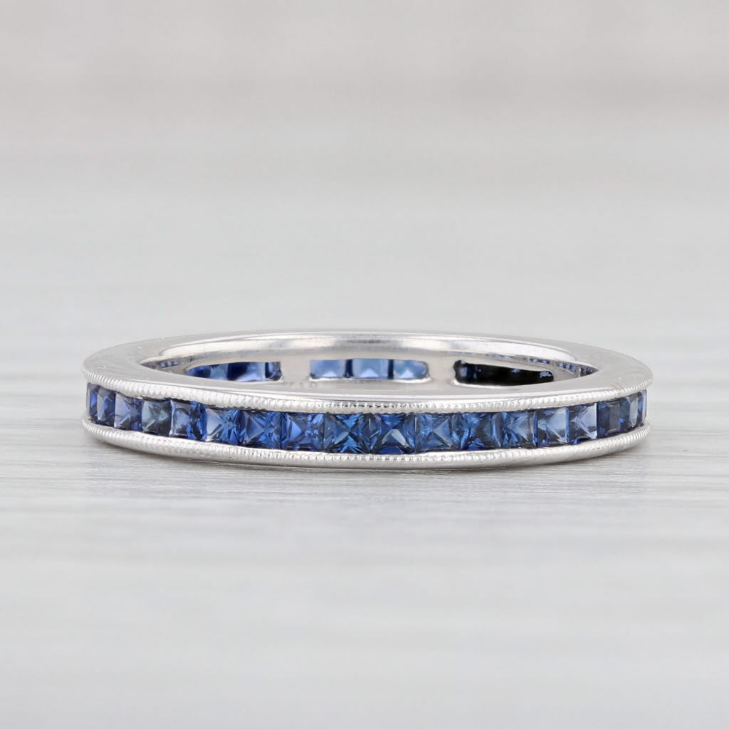 0.75ctw Blue Sapphire Eternity Band 18k White Gold Size 5 Wedding Ring
