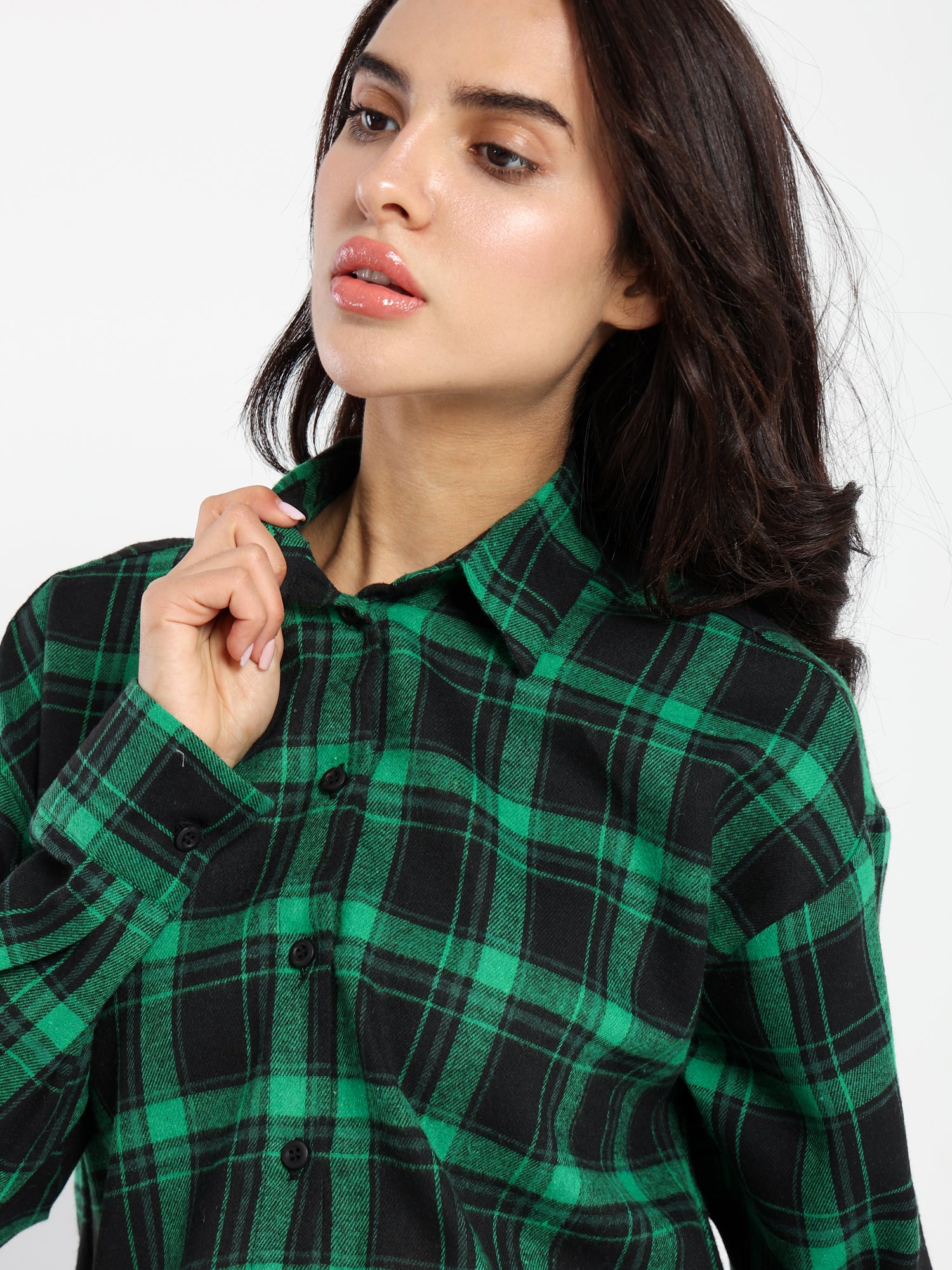 Casual Cropped Checkered Shirt