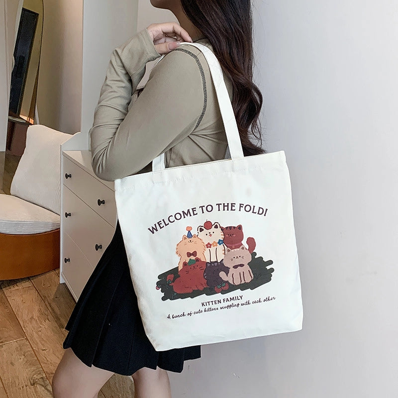 Women's Medium Canvas Cartoon Cute Square Zipper Shoulder Bag