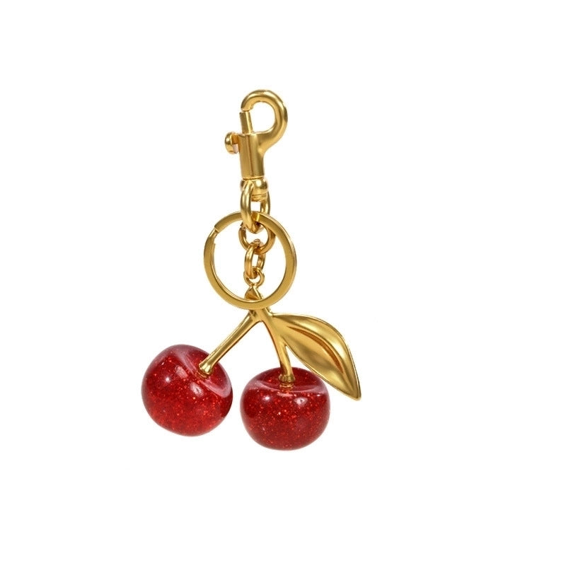 Ornament Handbag Pendant Key Chain Cherry Crystal Resin Car Key Ring Cherry Metal Pendant