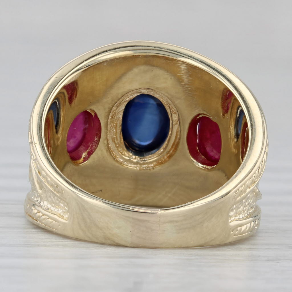 Blue Sapphire Ruby Ring 14k Yellow Gold Size 7 Orange 3-Stone