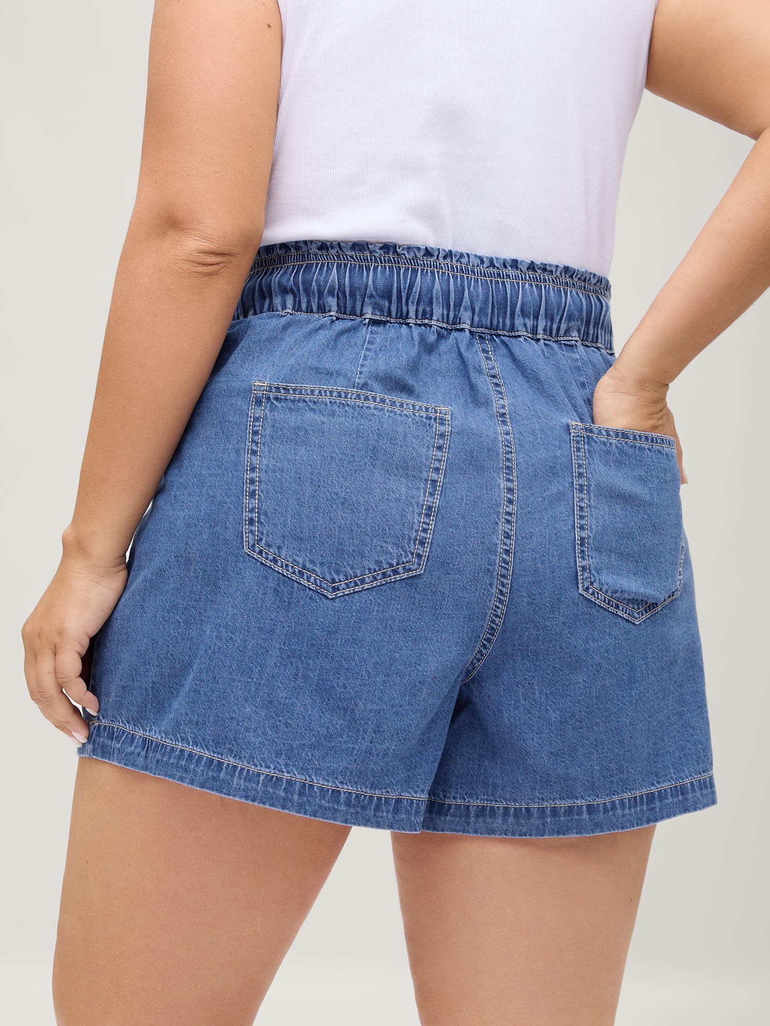 Cotton Stretchy Waist Drawstring Classic Denim Shorts