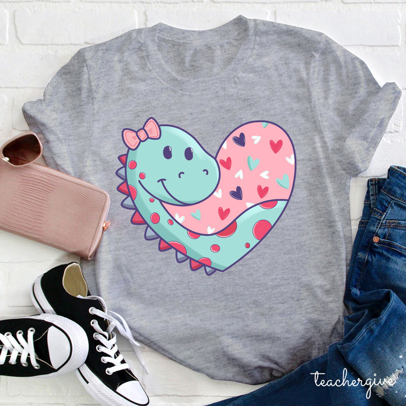 Cute Valentine Dinosaur Teacher T-Shirt