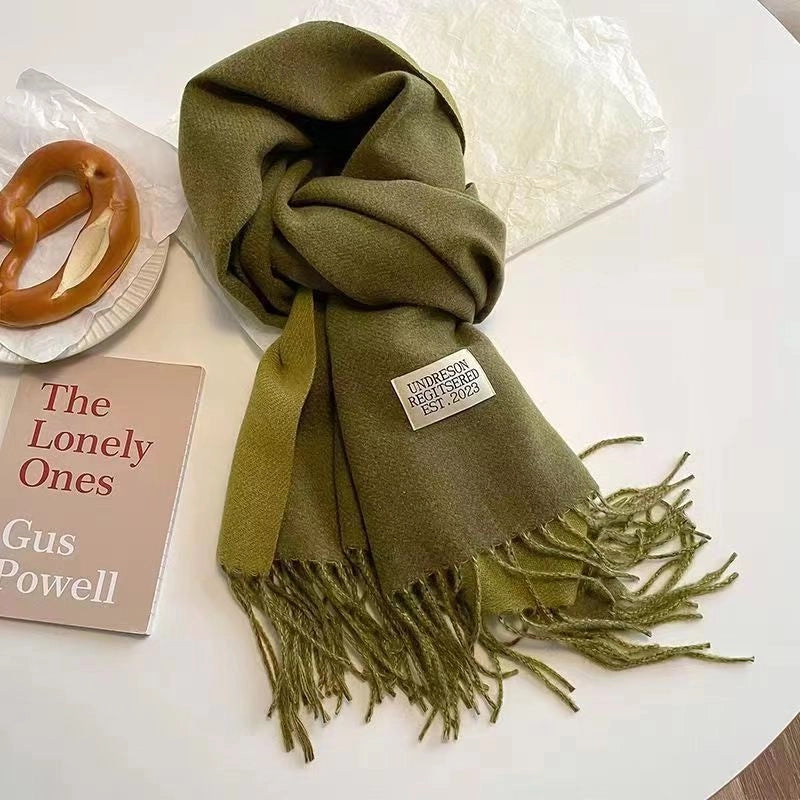 Solid Color Double-sided Tassel Scarf For Women Autumn And Winter New Warm Cashmere-like Scarf Thickened Student Shawl