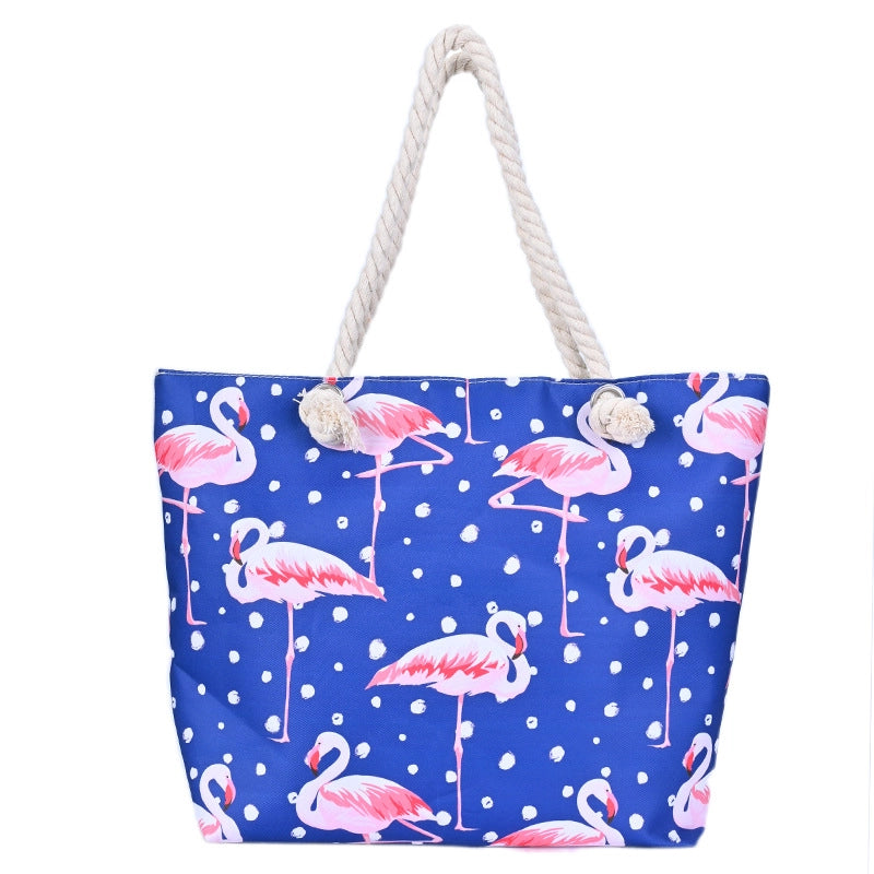 Women's Medium Canvas Flamingo Beach Square Zipper Beach Bag