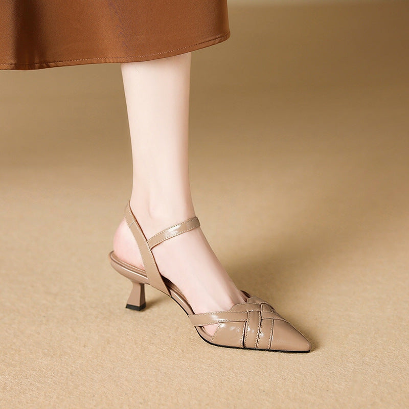 Point Toe Genuine Leather Slingback Stiletto Sandals in White/Golden/Apricot