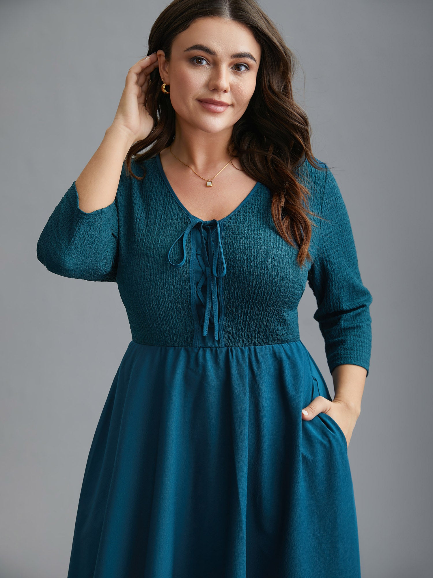 Adjustable Drawstring Asymmetrical Hem Textured Dress