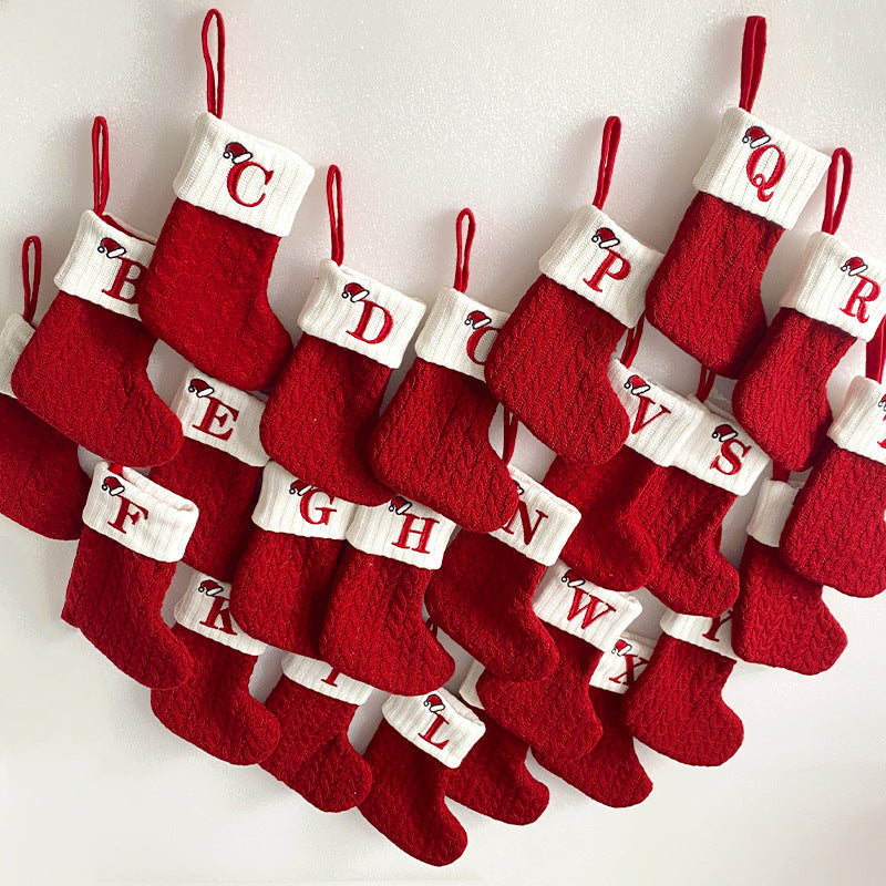 Cozy Knit Socks, Embroidered Candy Gift Bag, Letter Christmas Stocking