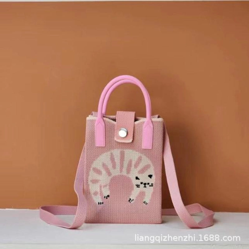 Women's Polyester Cartoon Cute Square Hidden Buckle Shoulder Bag Handbag Crossbody Bag