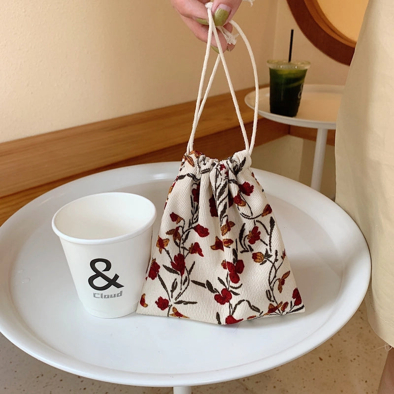 Unisex Small Polyester Plaid Flower Streetwear Bucket String Handbag