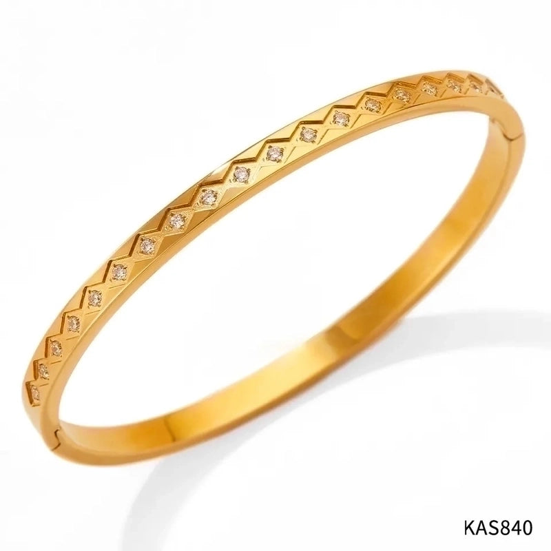 Minimalist Classic Style Geometric Stainless Steel Plating Inlay Zircon Bangle