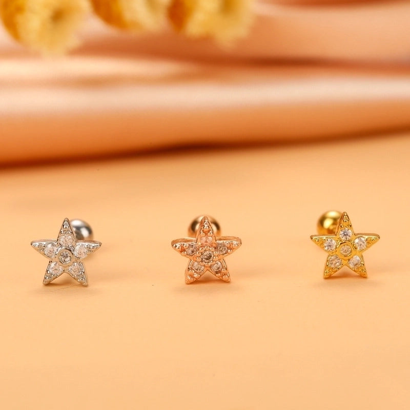 Minimalist Cross Flower Stainless Steel Copper Plating Inlay Zircon Ear Studs 1 Piece