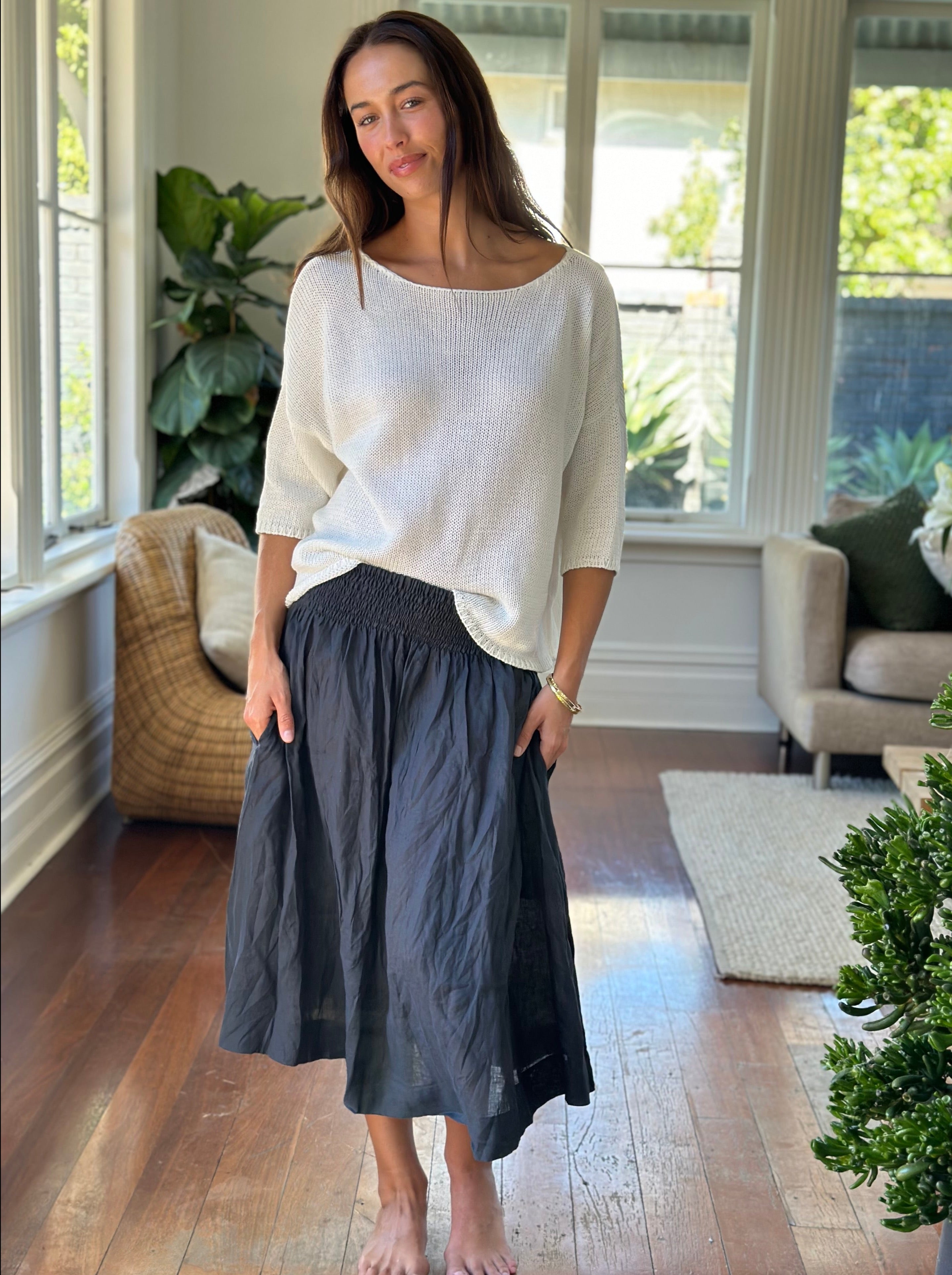 lola skirt - charcoal linen