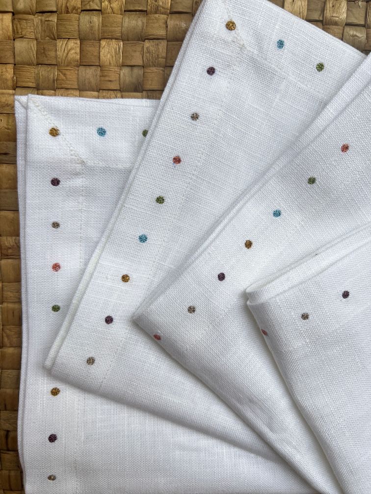 Linen Napkins With Multi-colored Polka Dots