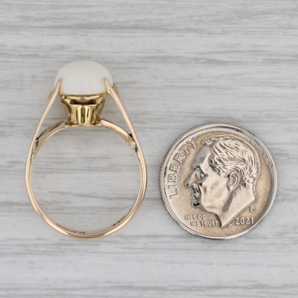 Vintage Oval Cabochon Opal Solitaire Ring 14k Yellow Gold Size 5.75