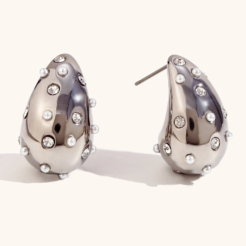 1 Pair Lady Water Droplets Plating Inlay Stainless Steel Artificial Diamond 18K Gold Plated Ear Studs