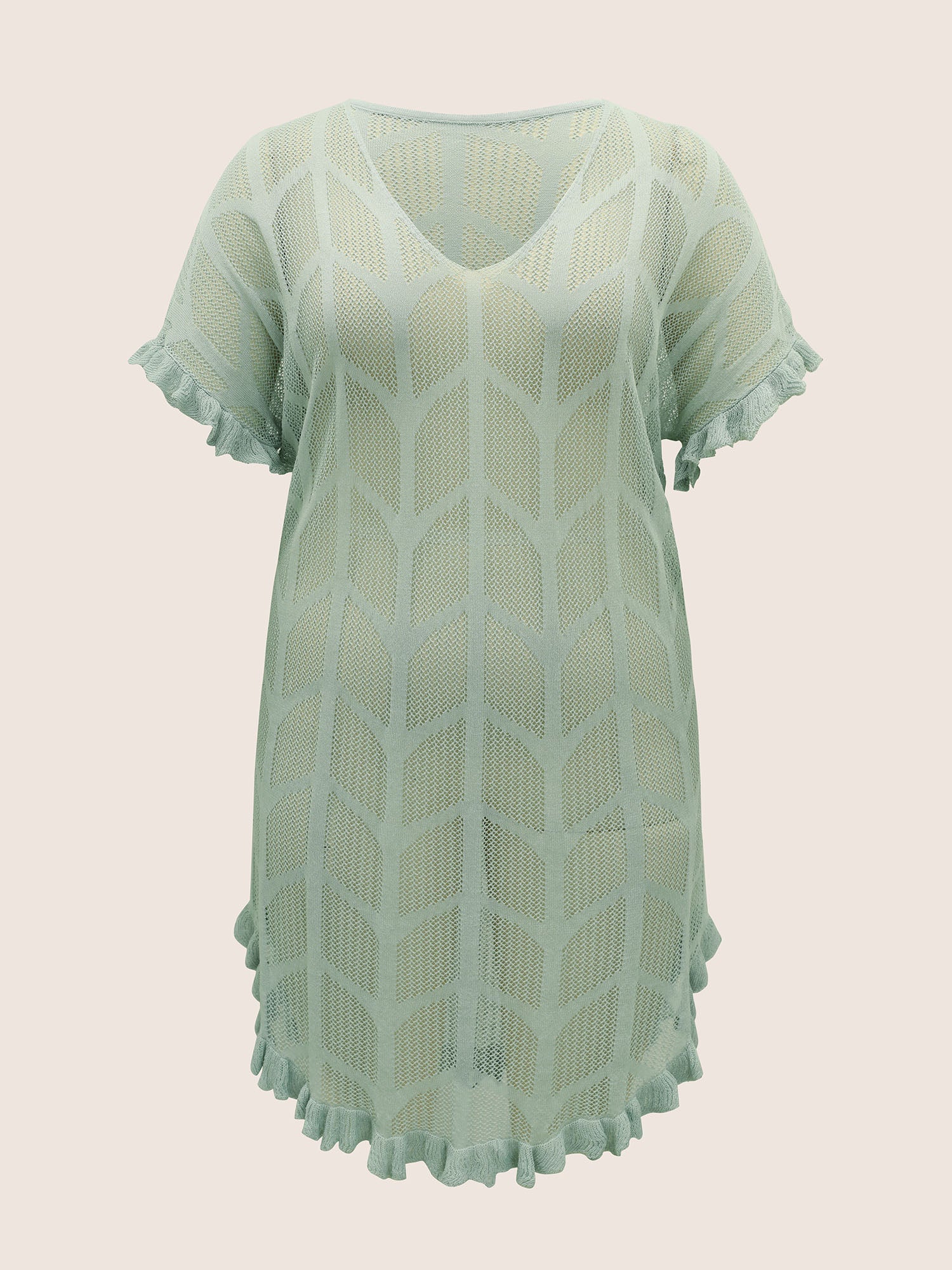 Texture Ruffles Cut Out Dolman Sleeve Swim Cover Up