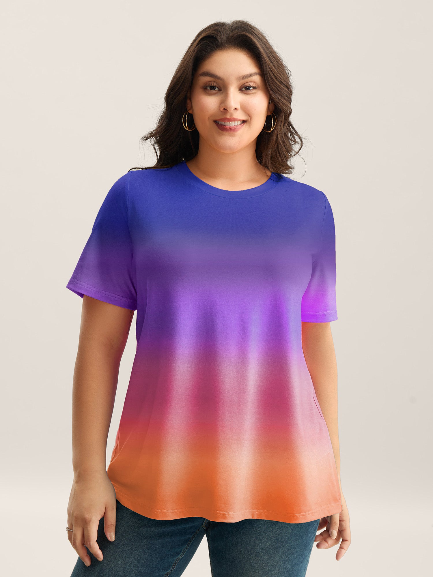 Ombre Gradient Crew Neck Curvy T-Shirt