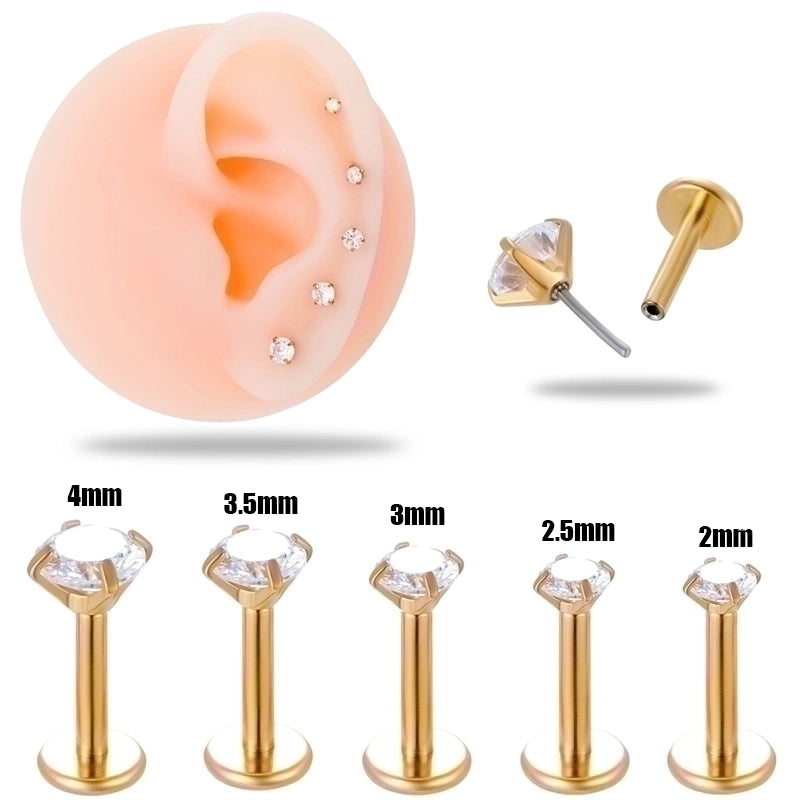 1 Piece Ear Cartilage Rings & Studs Minimalist Round 316L Stainless Steel  Plating Inlay Zircon
