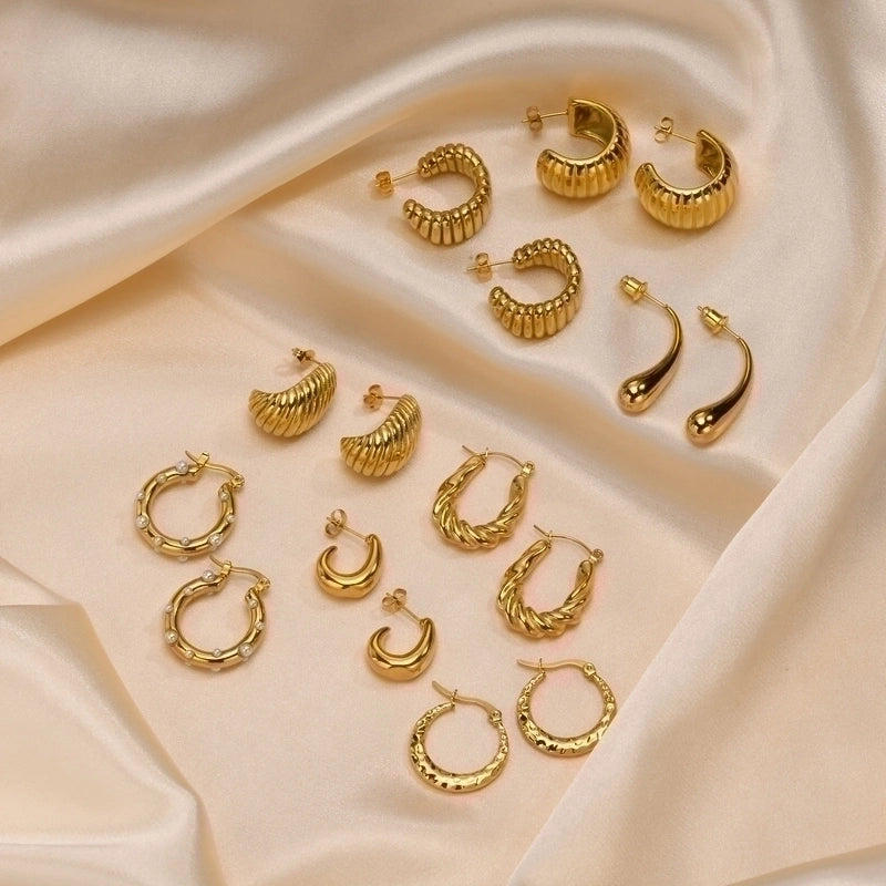 1 Pair IG Style Vintage Style C Shape Solid Color Plating 201 Stainless Steel Ear Studs