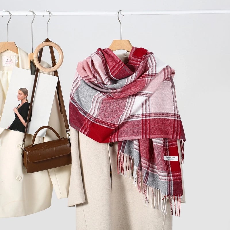Unisex Casual Lattice Polyester Tassel Scarf