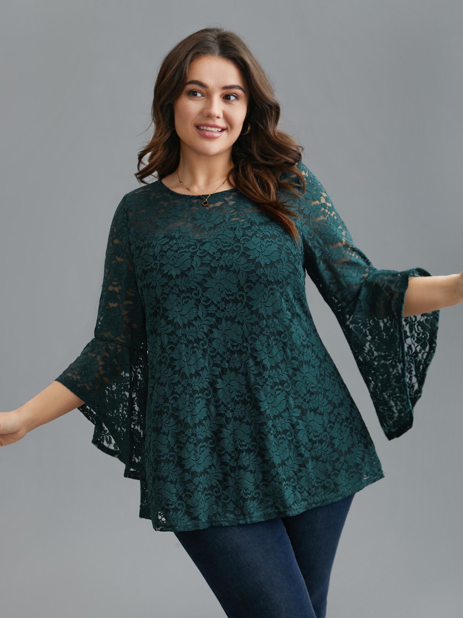 Sheer Lace Irregular Sleeve Lined Shirt