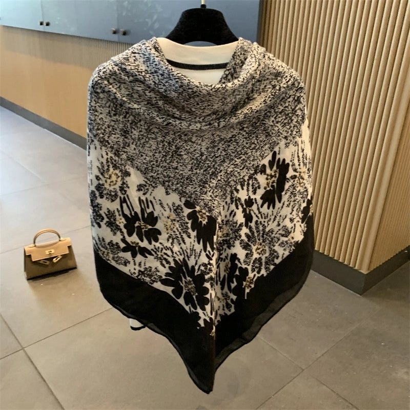Women's Classic Style Oversized Camellia Polyester Printing Shawl