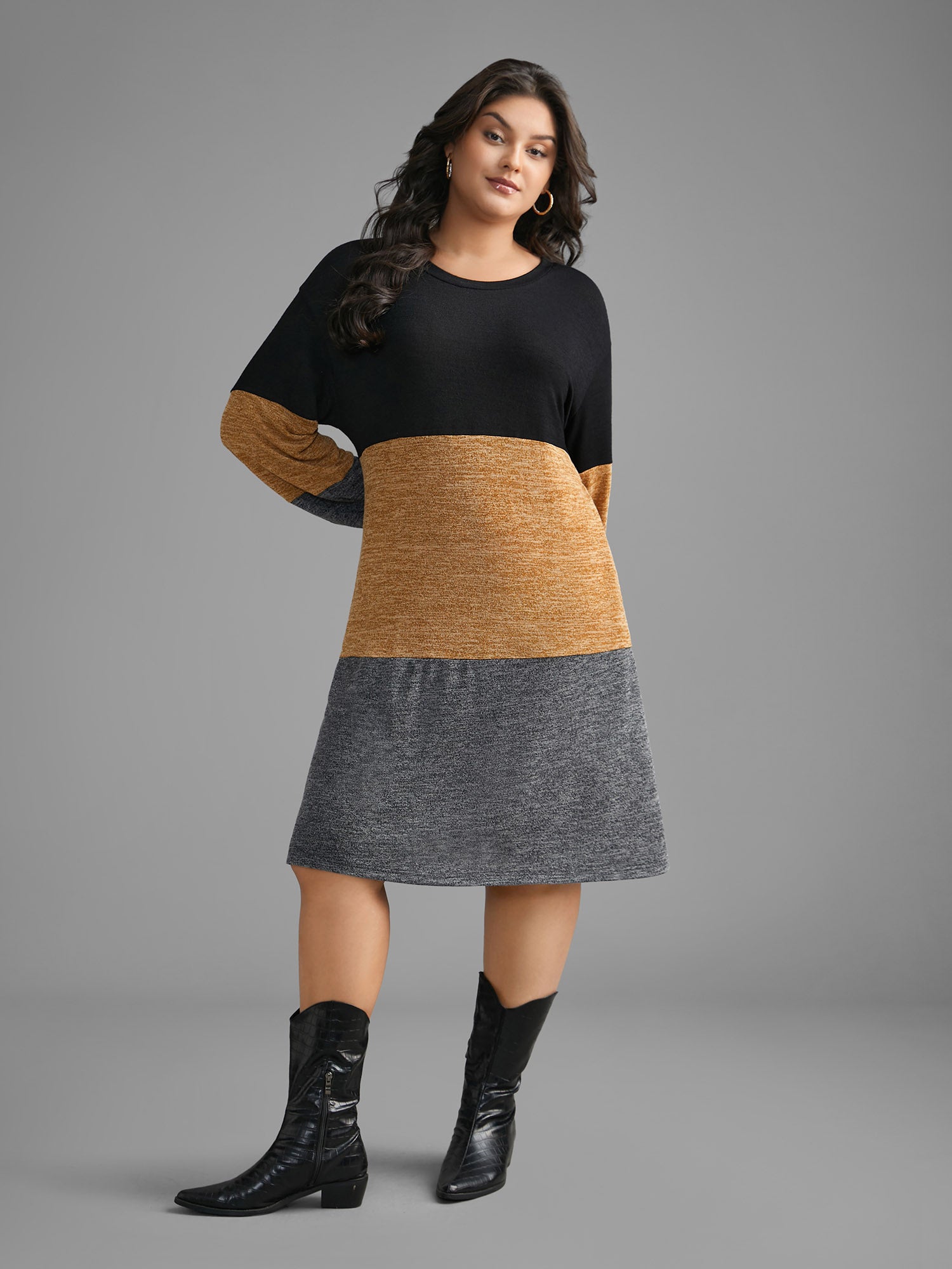 Colorblock Contrast Heather Pocket Knit Dress