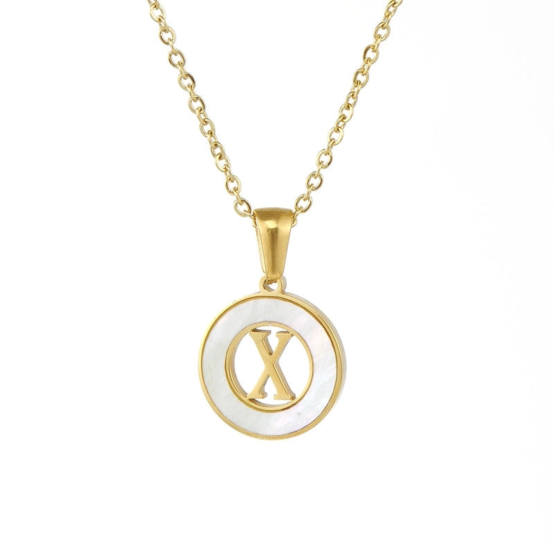 Minimalist Letter Stainless Steel Pendant Necklace Plating Hollow Out Shell Stainless Steel Necklaces