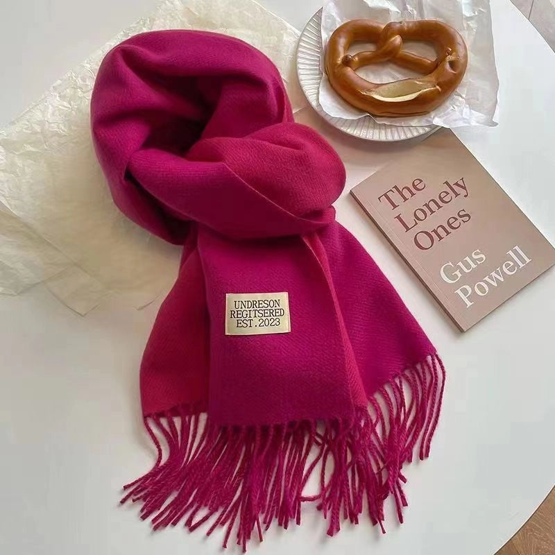 Solid Color Double-sided Tassel Scarf For Women Autumn And Winter New Warm Cashmere-like Scarf Thickened Student Shawl