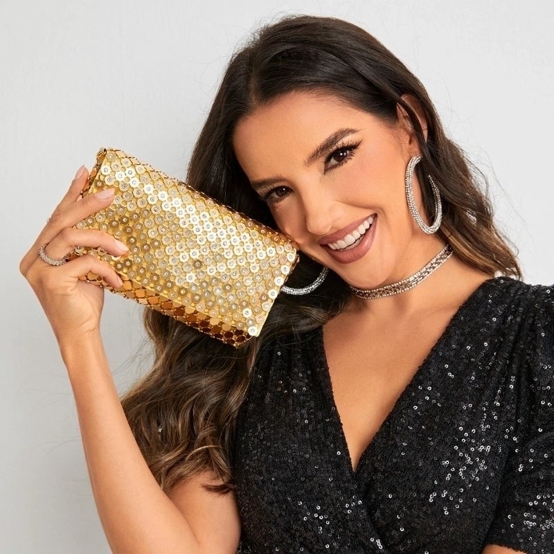 Aluminum Sheet Solid Color Sequins Evening Bags