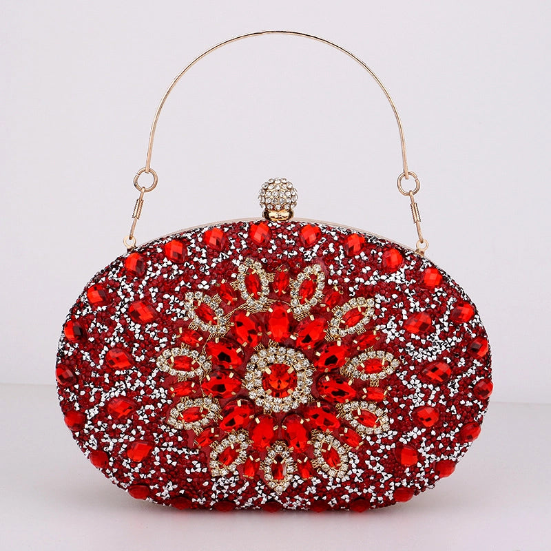 Champagne Rose Red Sky Blue Polyester Solid Color Oval Evening Bags