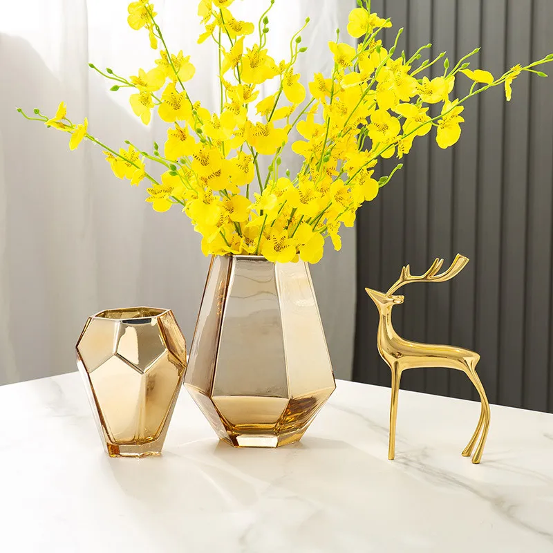 Nordic luxury living room modern home decoration golden glass vase wine cabinet decoration glass gold vases