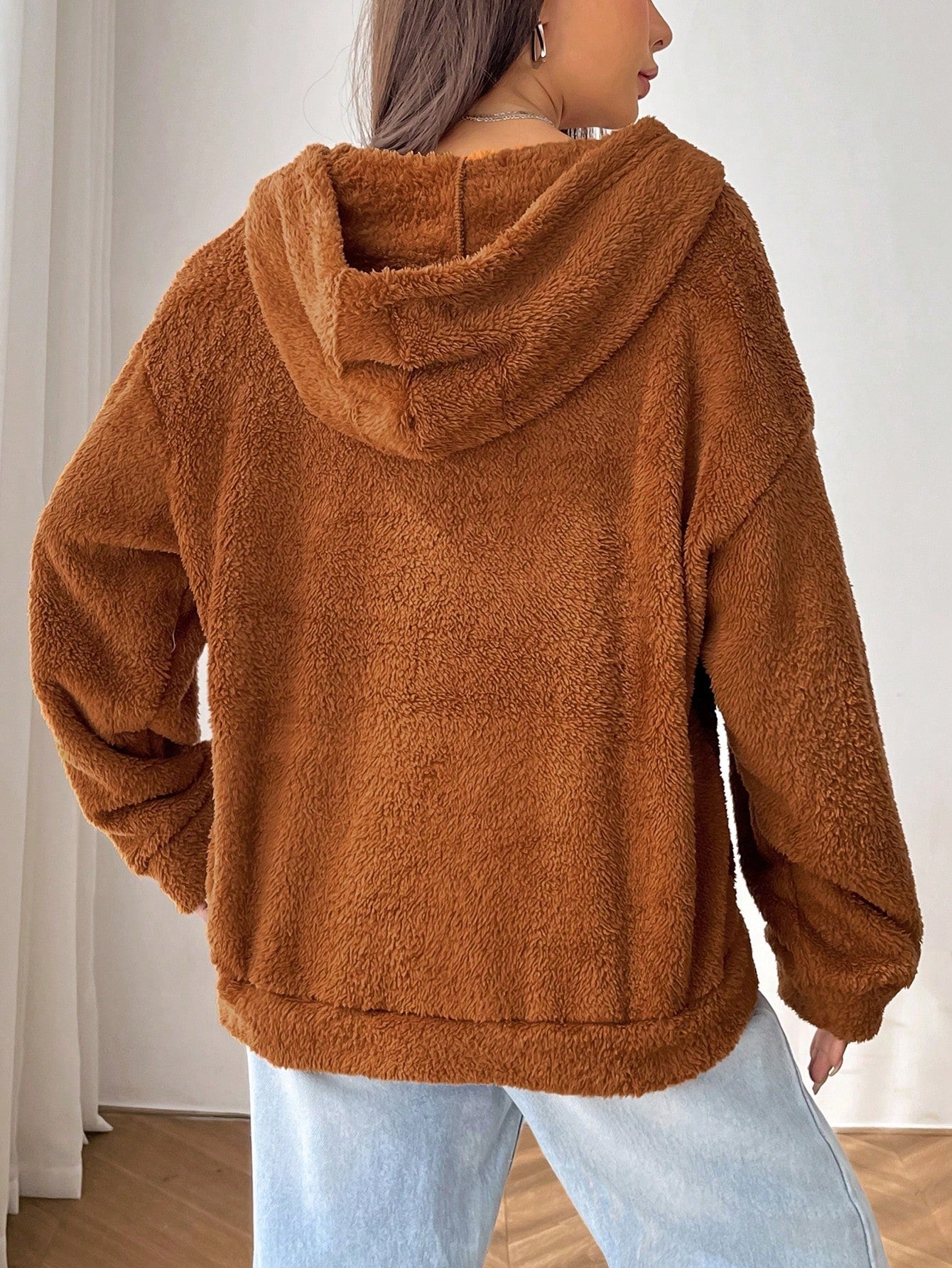 Parien Half Zip Drop Shoulder Teddy Hoodie