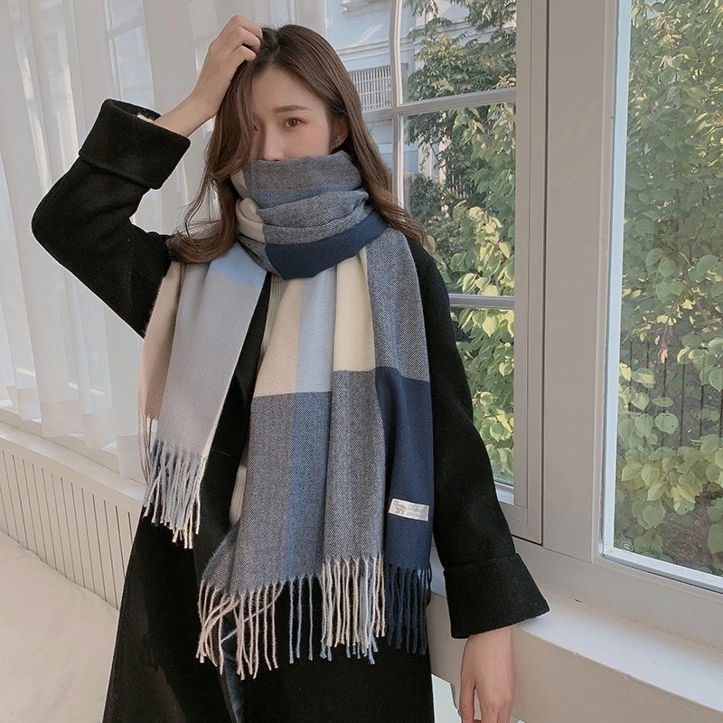 Women's Casual Minimalist Color Block Imitation Cashmere Tassel Scarf
