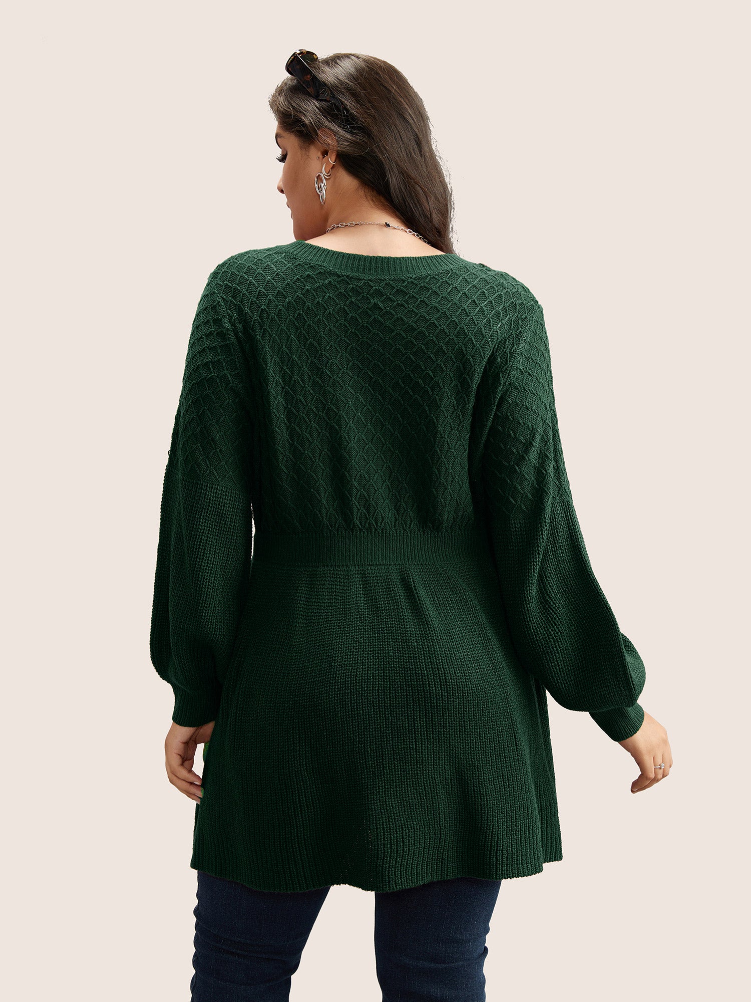 Plain Plisse Lantern Sleeve A Line Pullover