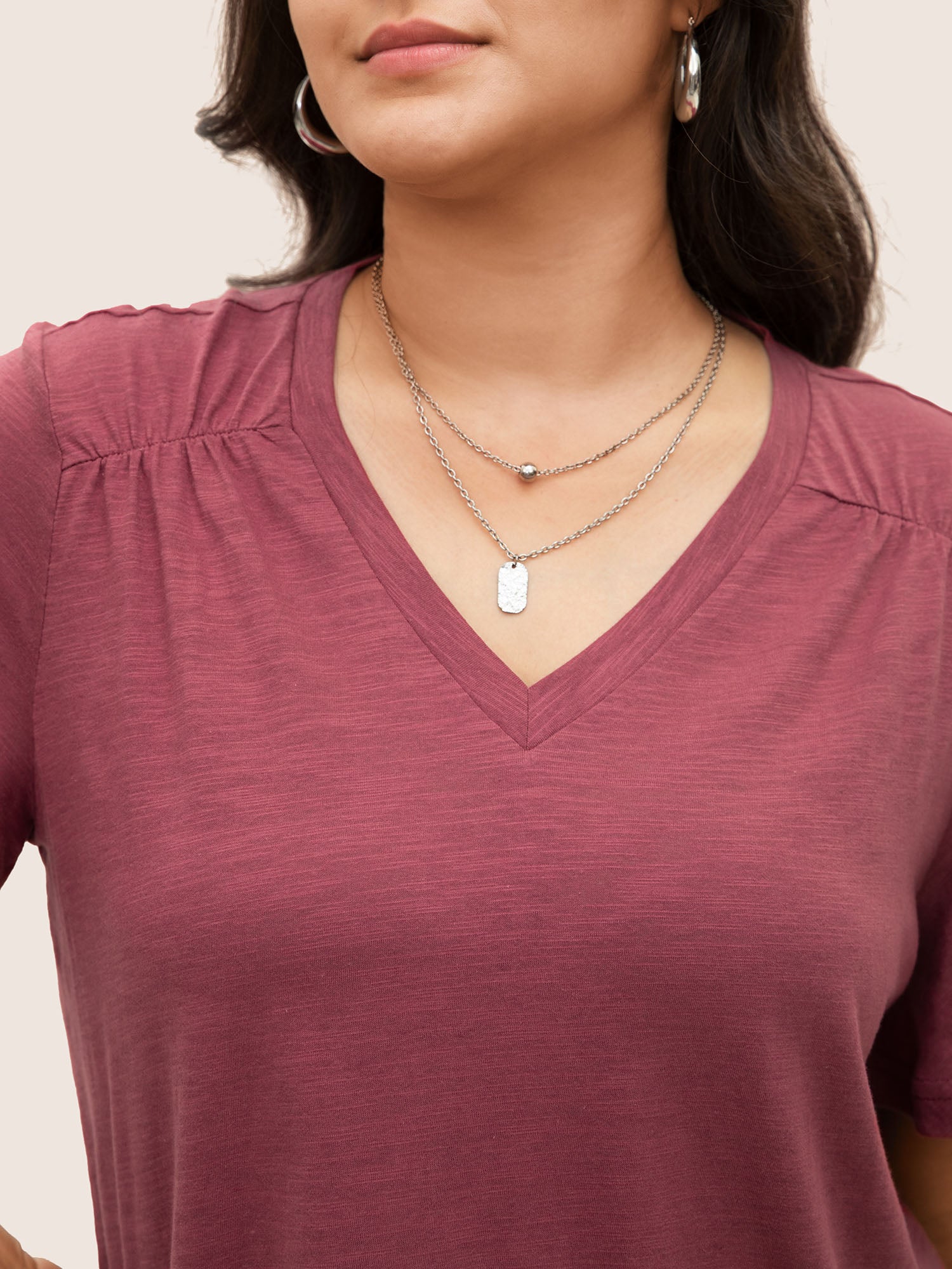 Plain Ruffle Sleeve Heather V Neck T-shirt