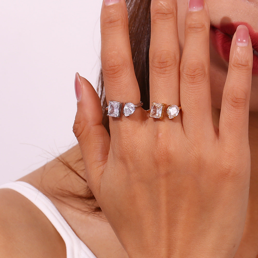 Fashion Creative Quadrilateral Circle Geometric Stainless Steel 18K Gold Plated Rings