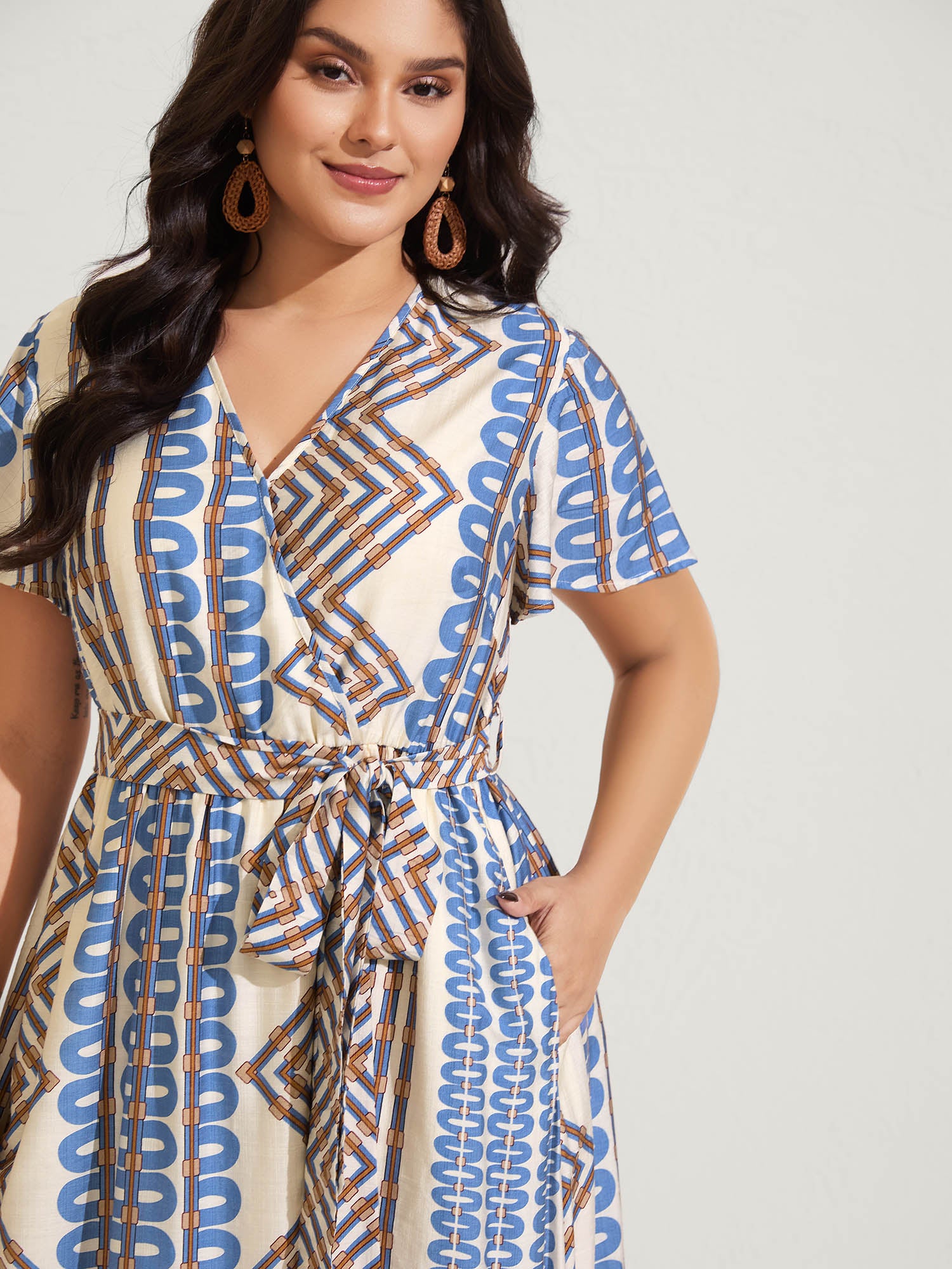 Stripe Geometric Print Slit Maxi Dress