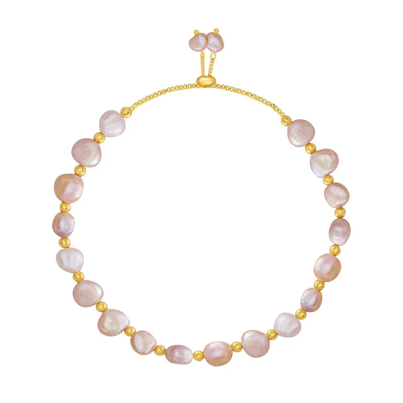 Natural Beads Drawstring Baroque Pearl Bracelet Gold PVD Plated Stainless Steel Charm Freshwater Pearl Bracelets Women ZS1