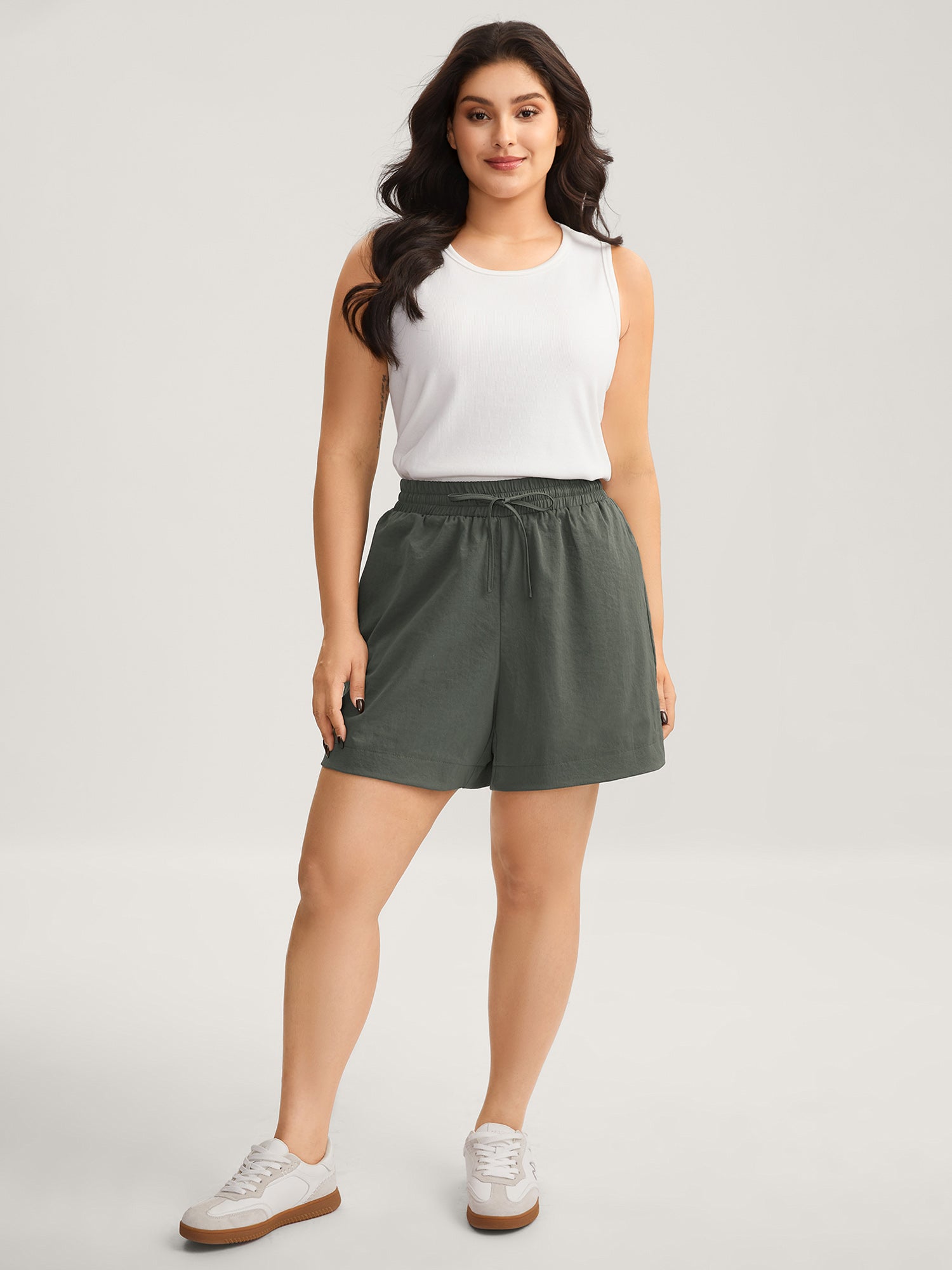 Waist-Tie Solid Wide-Leg Shorts