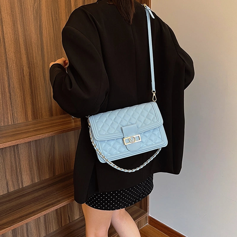 Women's Medium Pu Leather Solid Color  Basic Classic Style Square Flip Cover Crossbody Bag