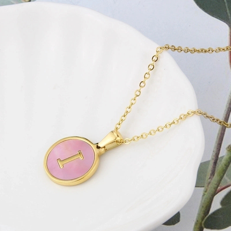 Minimalist Letter Titanium Steel Plating Inlay Shell Pendant Necklace