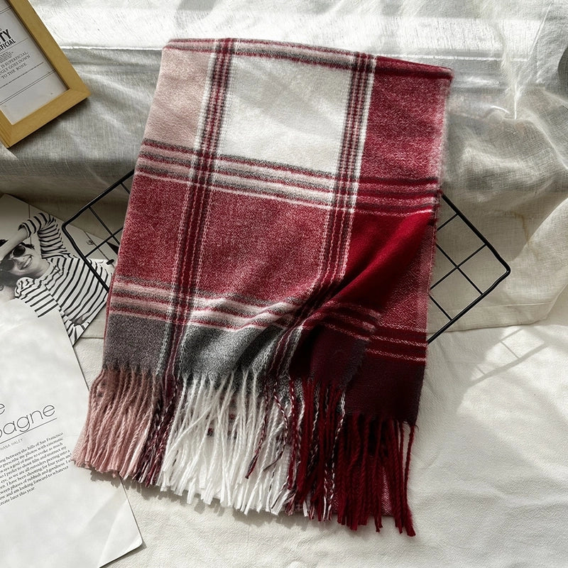 Unisex Casual Minimalist Lattice Imitation Cashmere Tassel Scarf
