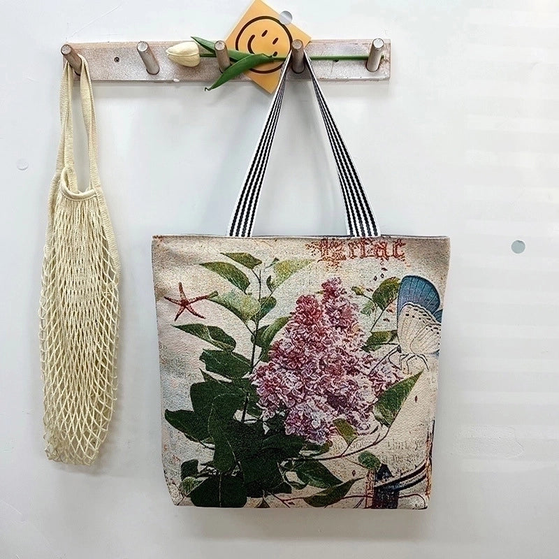 Women's Vintage Style Flower Canvas Shopping Bags